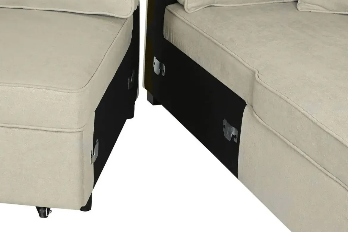 Sofá Cama Chaiselongue en Poliéster Arena con Estructura de Madera MB-218994