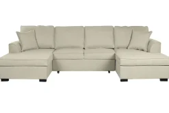Sofá Cama Chaiselongue en Poliéster Arena con Estructura de Madera MB-218994