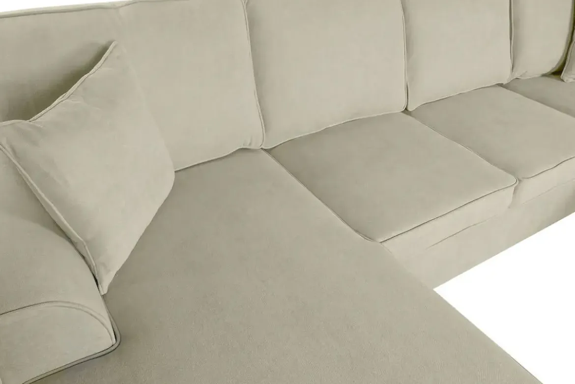 Sofá Cama Chaiselongue en Poliéster Arena con Estructura de Madera MB-218994