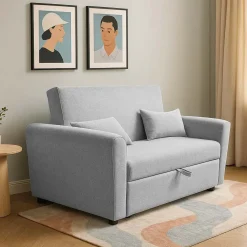 Sofá Cama Clic Clac de 2 Plazas Tapizado en Tela Gris CIRO