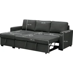 Sofá Cama con Chaise Longue Reversible con Arcón color Gris PATON