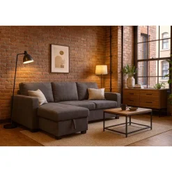 Sofá Cama con Chaise Longue Reversible con Arcón color Gris PATON