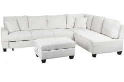 Sofá Cama Rinconera 285 cm en Poliéster Beige con Puff y Arcón MB-219482