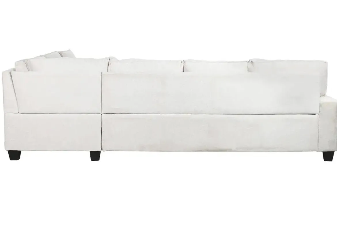 Sofá Cama Rinconera 285 cm en Poliéster Beige con Puff y Arcón MB-219482