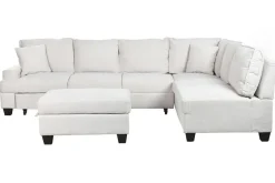Sofá Cama Rinconera 285 cm en Poliéster Beige con Puff y Arcón MB-219482