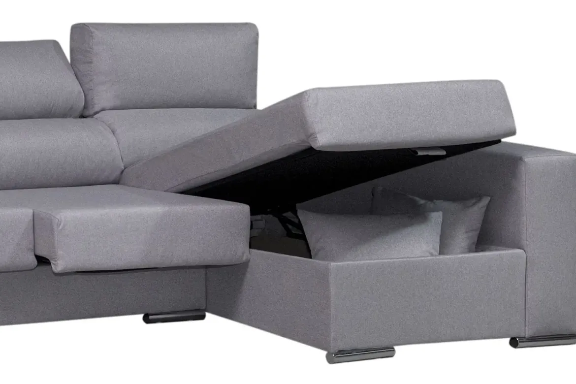 Sofá Chaise Longue con Arcón Derecha y 2 Puff SALOMON
