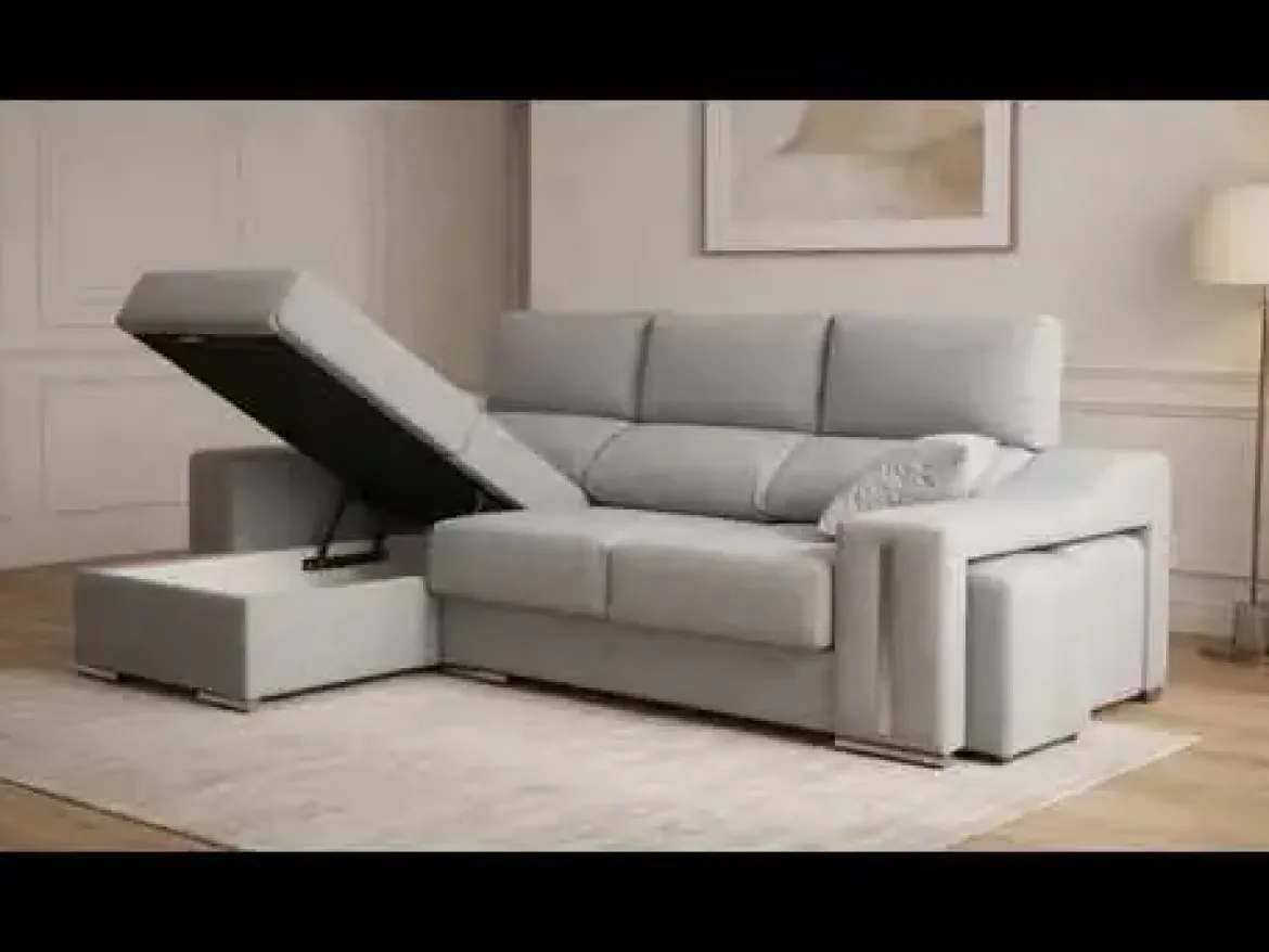 Sofá Chaise Longue con Arcón Derecha y 2 Puff SALOMON