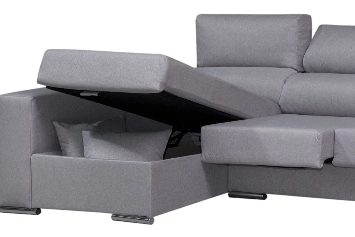 Sofá Chaise Longue con Arcón Izquierda y 2 Puff SALOMON