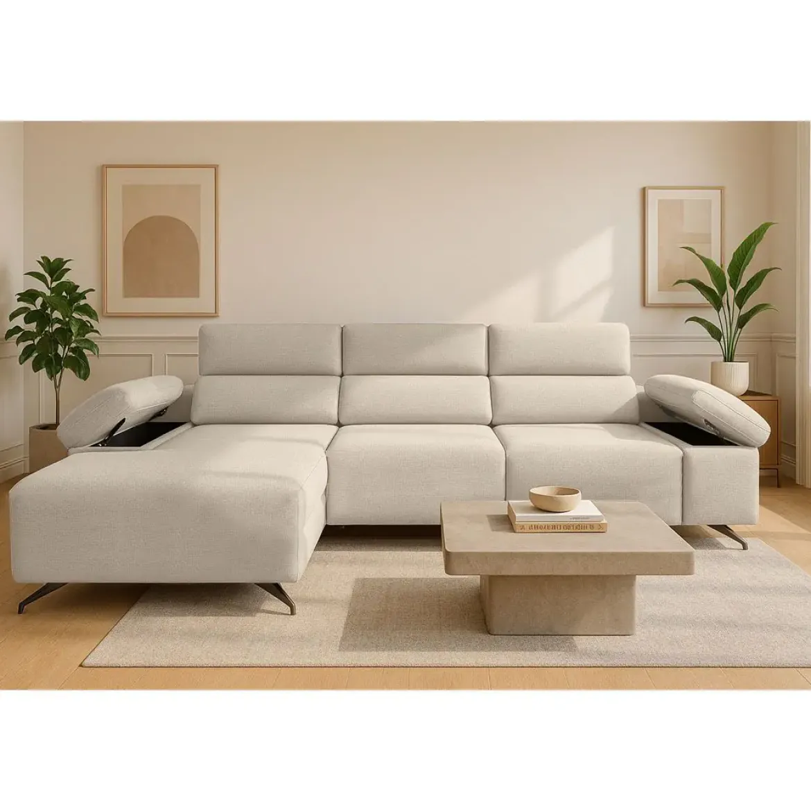Sofá Chaise Longue con Arcón y Asientos Deslizantes Izquierda LEXI