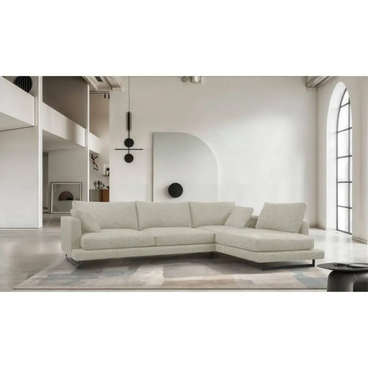Sofá Chaise Longue de Patas Altas Tapizado en Tela Derecha QUEEN