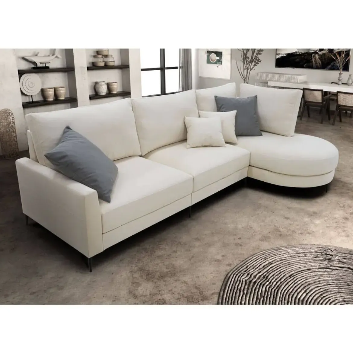 Sofá Chaise Longue Derecha Tapizado en Tela NAPOLI
