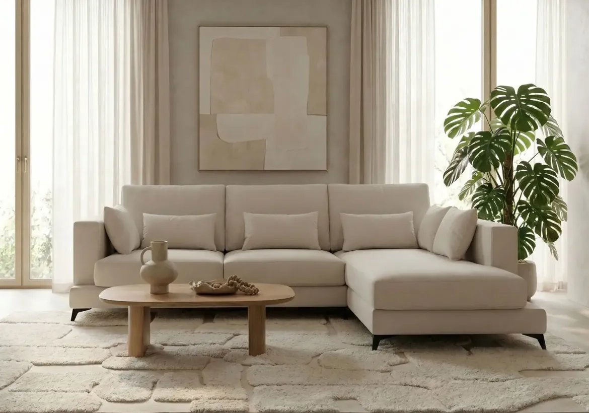 Sofá Chaise Longue Derecha Tapizado en Tela VELLA