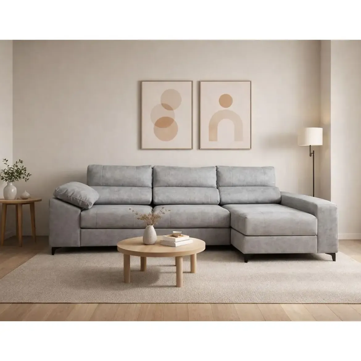 Sofá Chaise Longue Derecha Tapizado en Tela RAGA