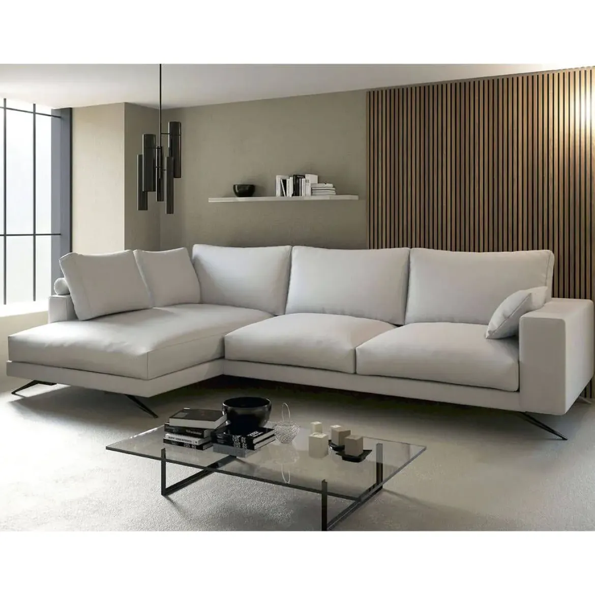 Sofá Chaise Longue Izquierda Tapizado color Blanco Roto MERCURY