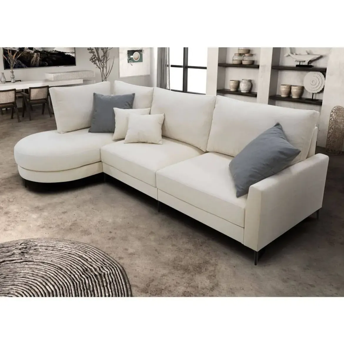 Sofá Chaise Longue Izquierda Tapizada en Tela NAPOLI