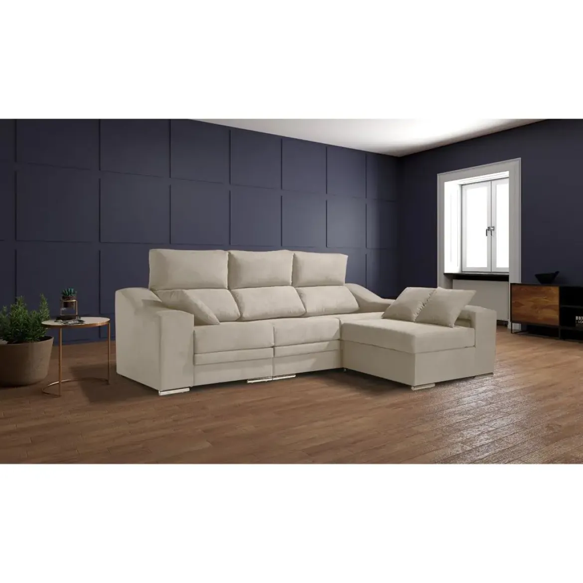 Sofá Chaise Longue Reversible 4 Plazas con Asientos Deslizantes ASIA
