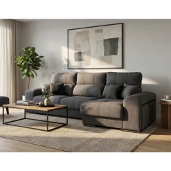 Sofá Chaise Longue Reversible con Arcón más Puff LUANA
