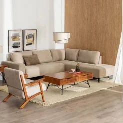 Sofá con Chaise Longue Derecha 3 Plazas Tapizado en Tela