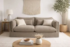 Sofá de Lino con Relleno de Pluma Color Gris MB-228529