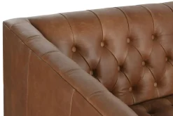 Sofá de Piel Capitoné con Patas de Acero Cognac MB-216492