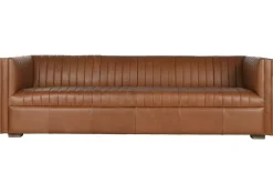Sofá de Piel 4 Plazas en Color Cognac Estructura Madera MB-221637