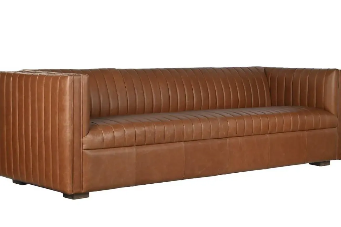 Sofá de Piel 4 Plazas en Color Cognac Estructura Madera MB-221637