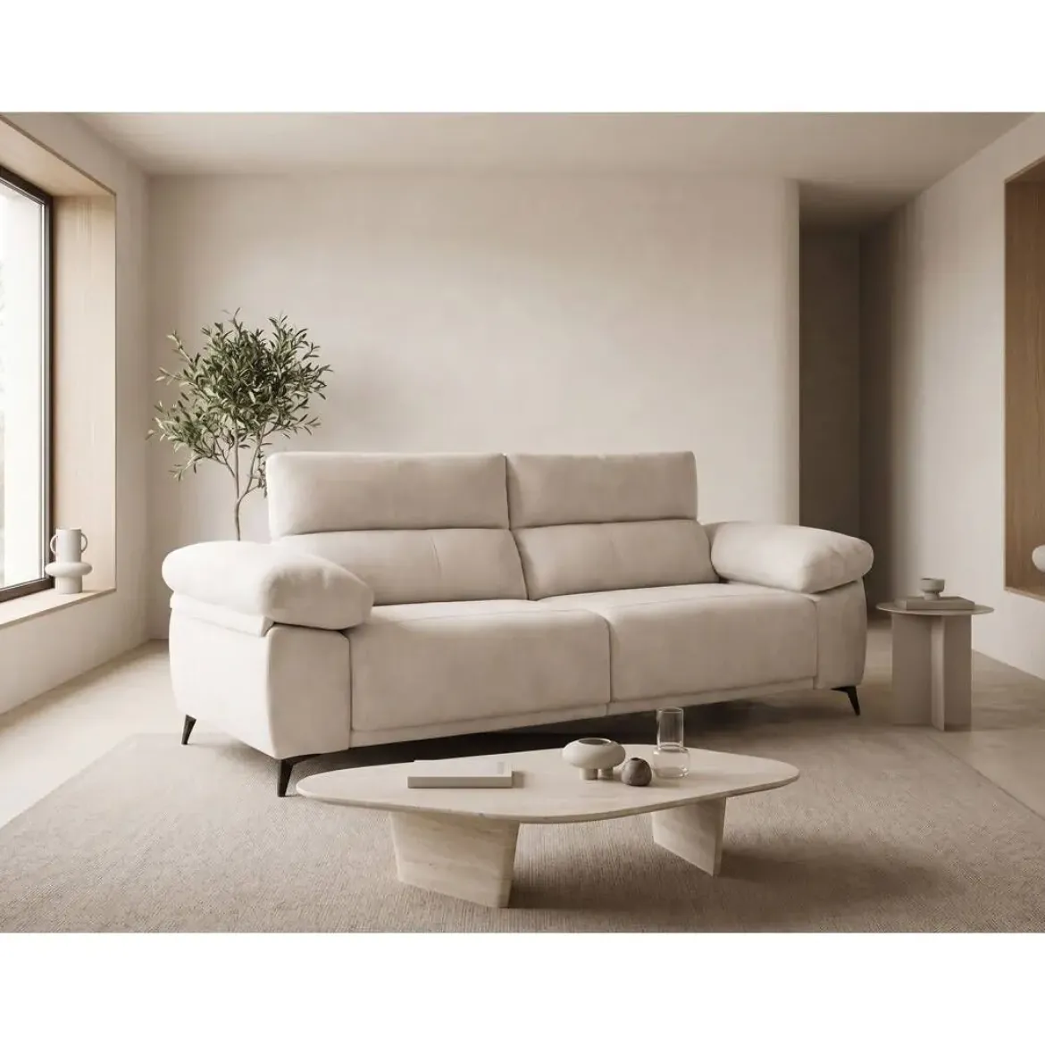 Sofá de 3 Plazas 220 cm con Cabezal Reclinable DANA