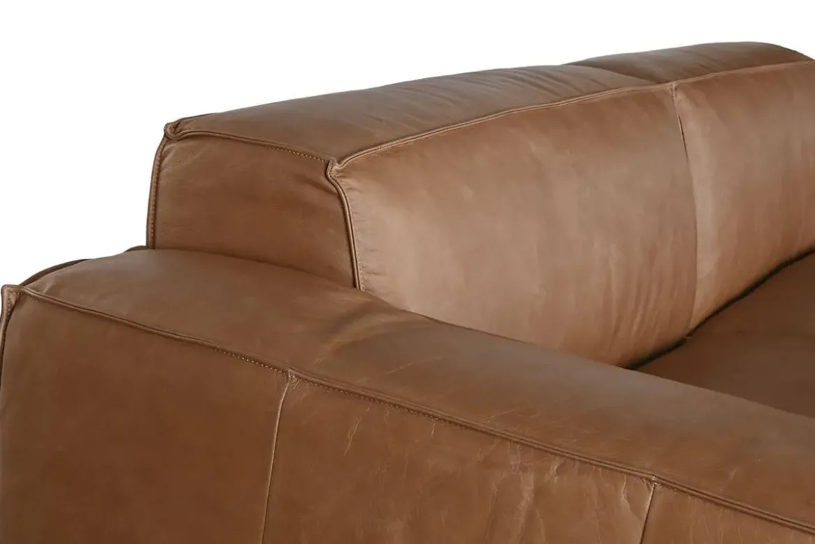 Sofá de 3 Plazas en Piel Color Coñac con Estructura de Madera MB-221638