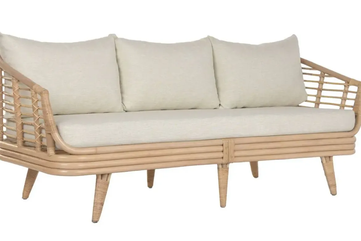 Sofá de Ratán con Asiento en Poliéster de 200 cm MB-223988
