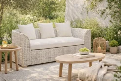 Sofá de Ratán con Cojines de Algodón y Estructura de Madera MB-224100