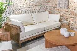 Sofá de Ratán y Madera con Asiento en Poliéster Marrón MB-211719