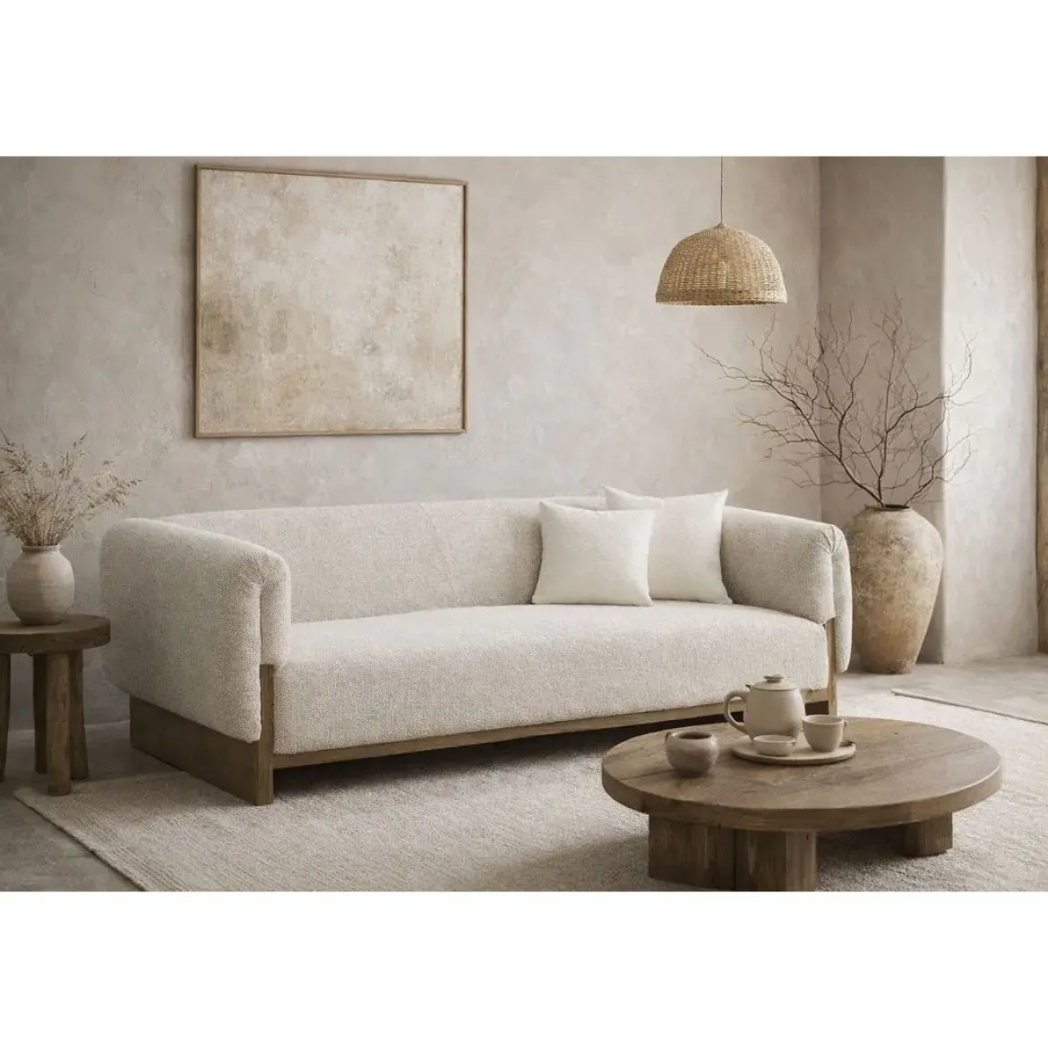 Sofá de Salón en Madera de Boj y Poliéster Crudo MB-218996