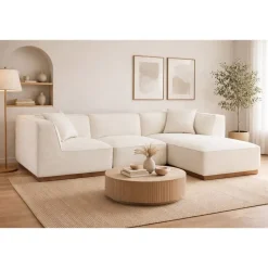 Sofá de Salón en Madera de Hevea Tapizado Crema MB-218995