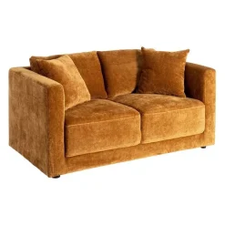 Sofá 2 Plazas Ocre Tejido en Poliéster con Patas de Madera 165 cm 615448