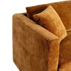 Sofá 3 Plazas Ocre Tejido en Poliéster con Patas de Madera 210 cm 615449