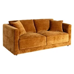 Sofá 3 Plazas Ocre Tejido en Poliéster con Patas de Madera 210 cm 615449