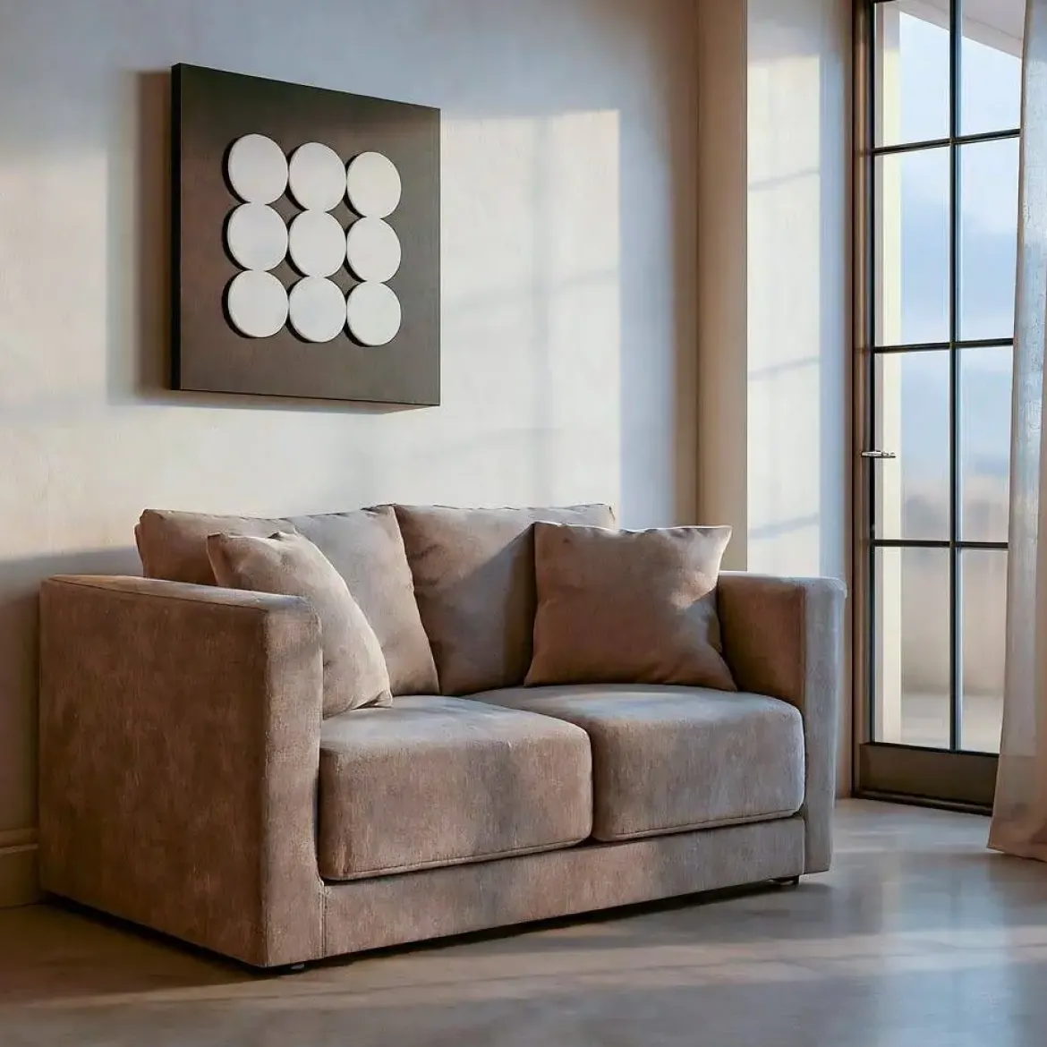 Sofá 2 Plazas Taupe Tejido en Poliéster con Patas de Madera 165 cm 615446