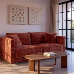 Sofá 3 Plazas Teja Tejido en Poliéster con Patas de Madera 210 cm 615451