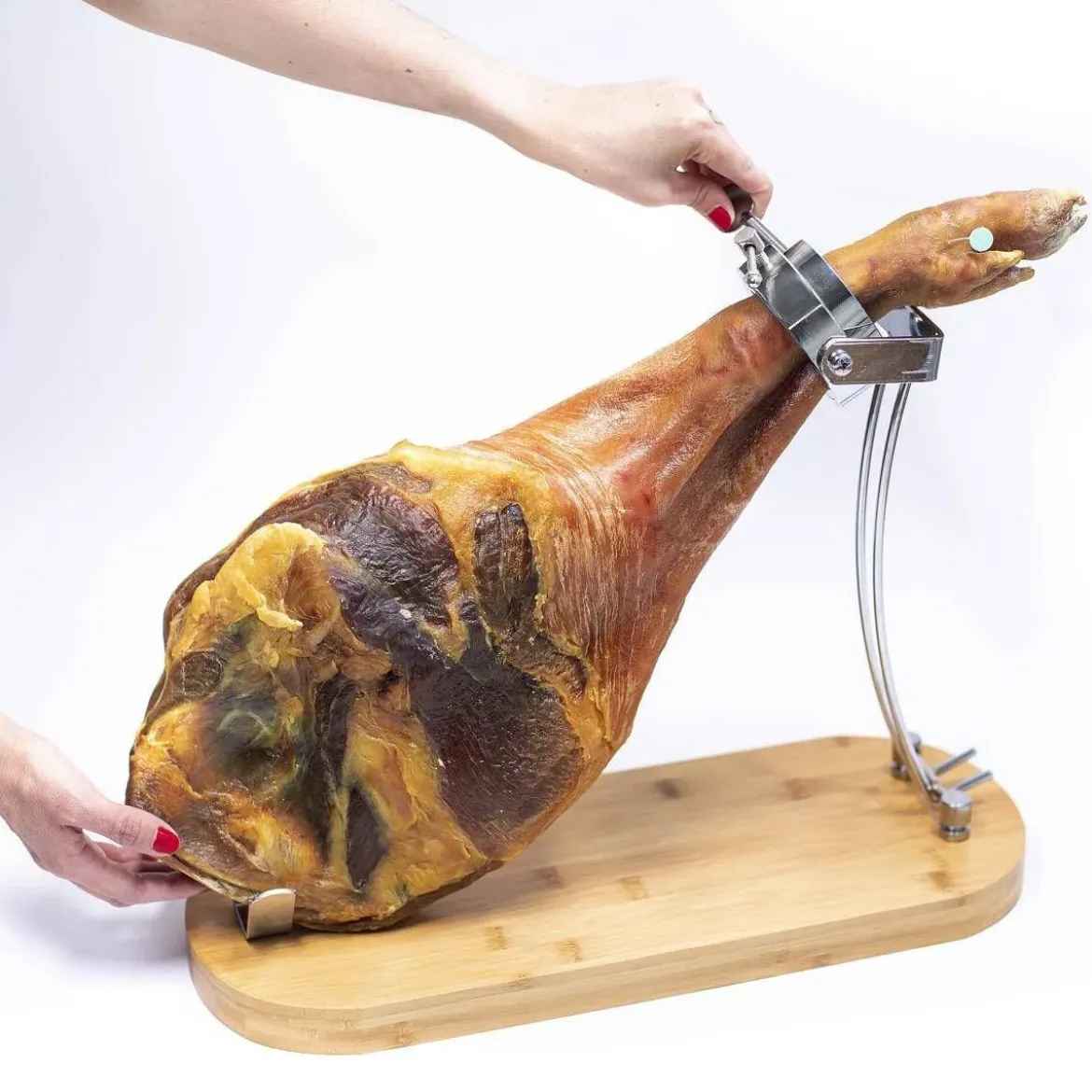 Soporte Jamonero en Madera de Bambú Plegable y Giratorio