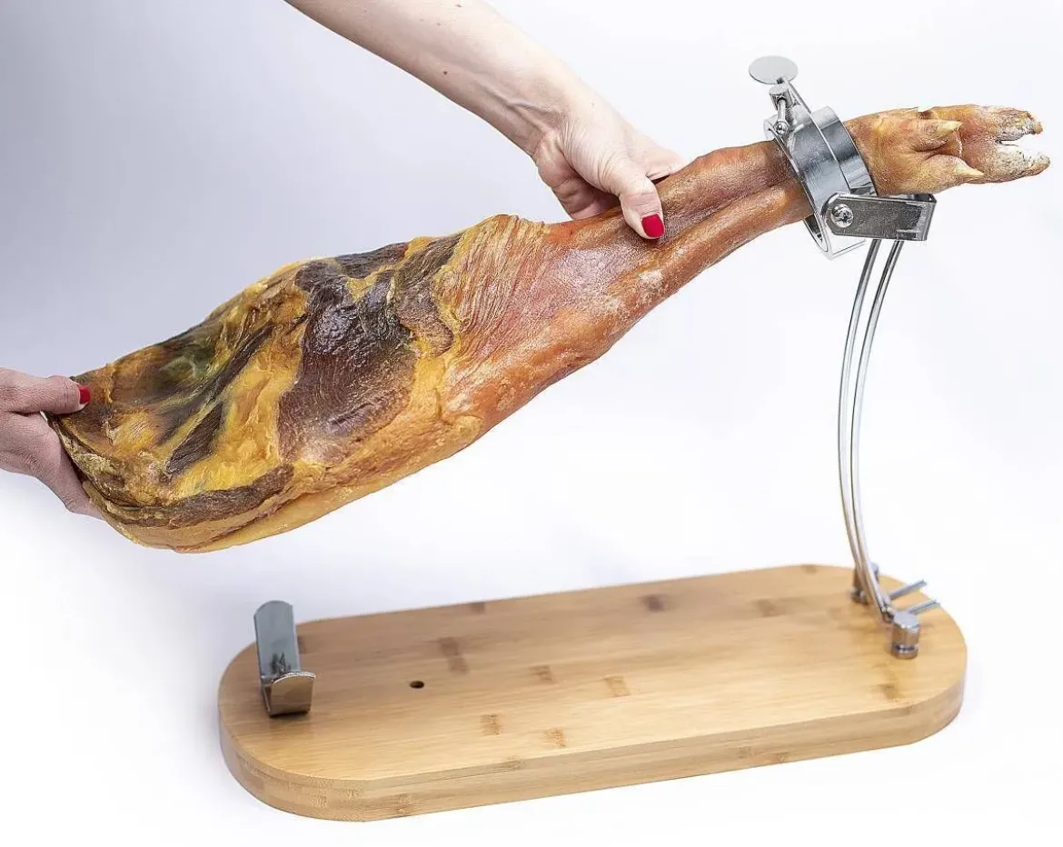 Soporte Jamonero en Madera de Bambú Plegable y Giratorio