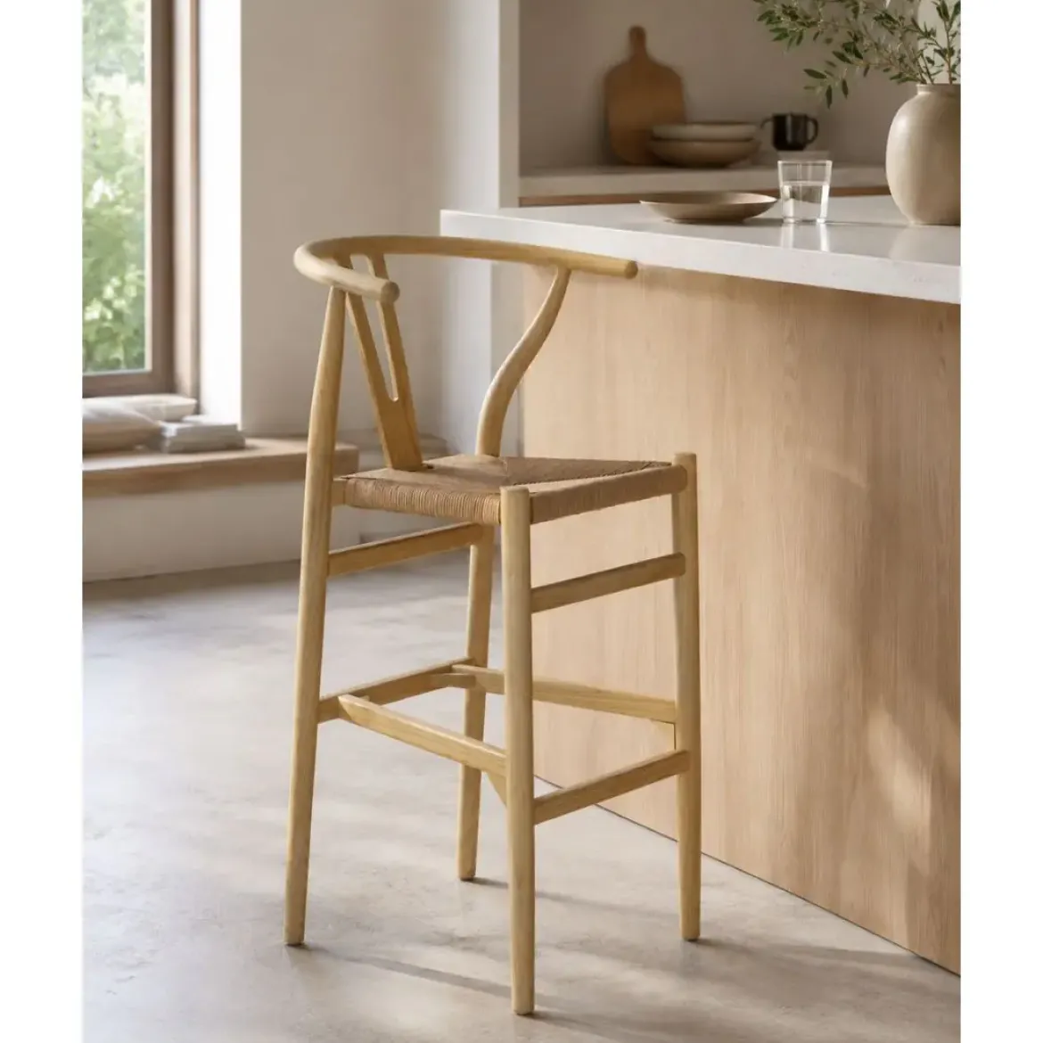Taburete Alto Apilable en Madera de Olmo Natural MB-213109