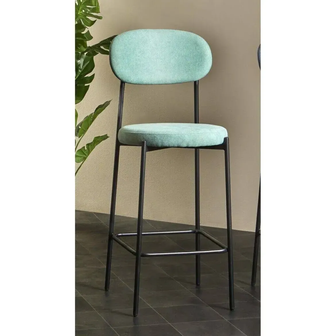 Taburete Alto con Asiento Tapizado en Turquesa MAUI 30-151