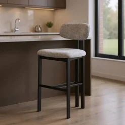 Taburete Alto de Cocina Gris con Base Madera 614634