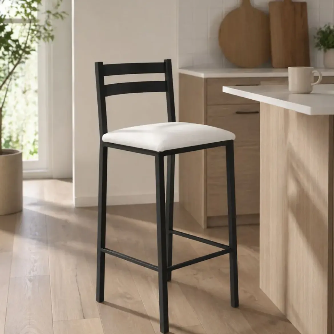 Taburete Alto de Conina Metálico 73 cm con Asiento Tapizado JACINTO