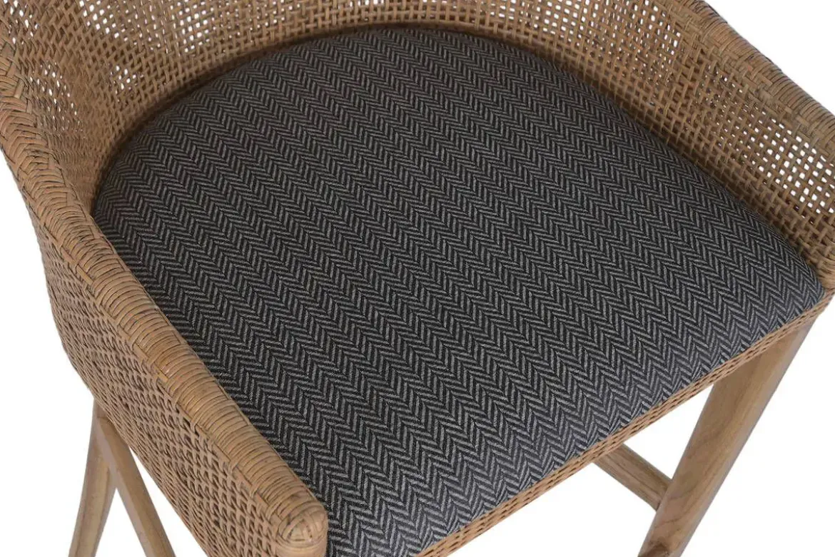 Taburete Alto de Ratán y Madera de Mindi GrisMB-228500