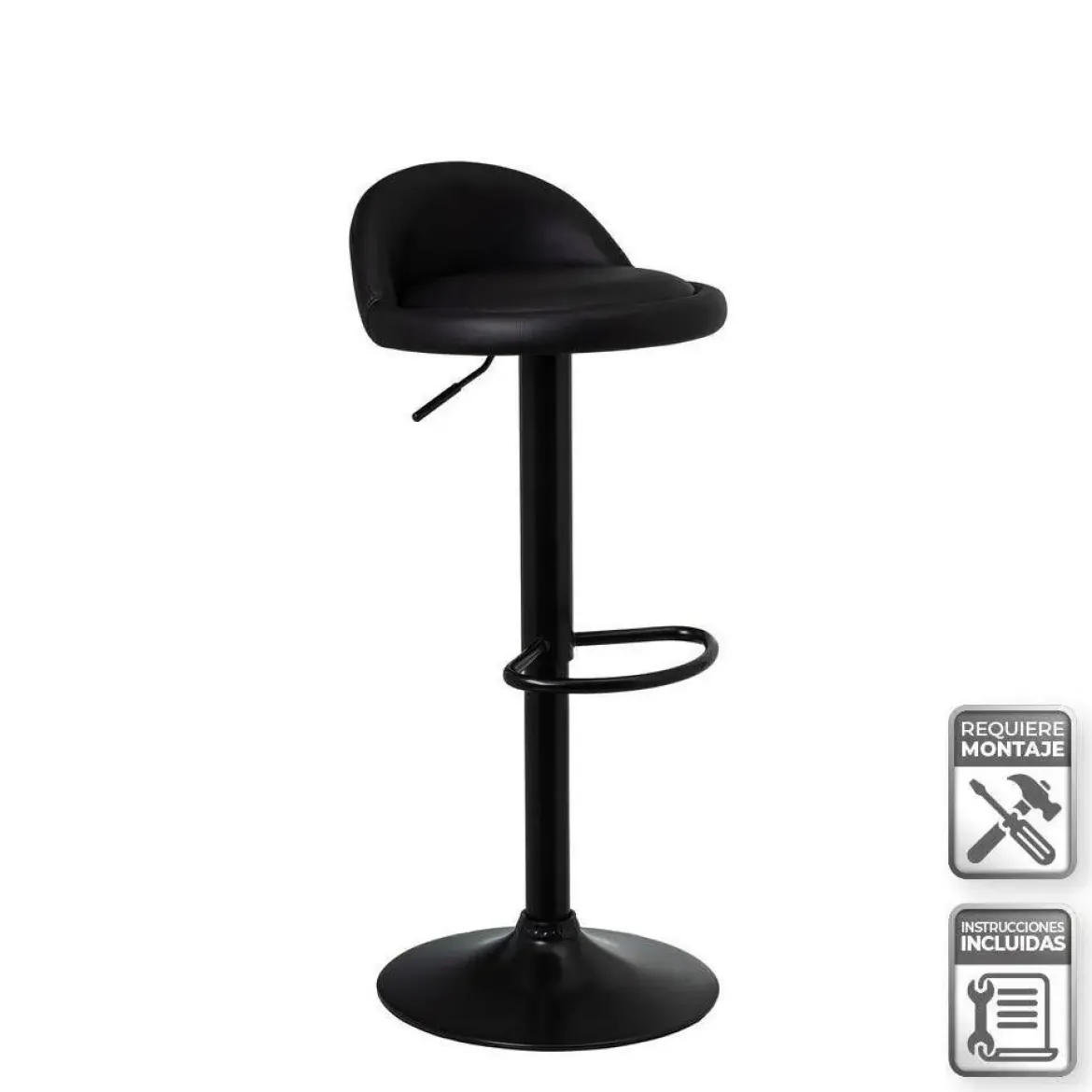 Taburete Alto Regulable de Cuero Sintético Negro 805401
