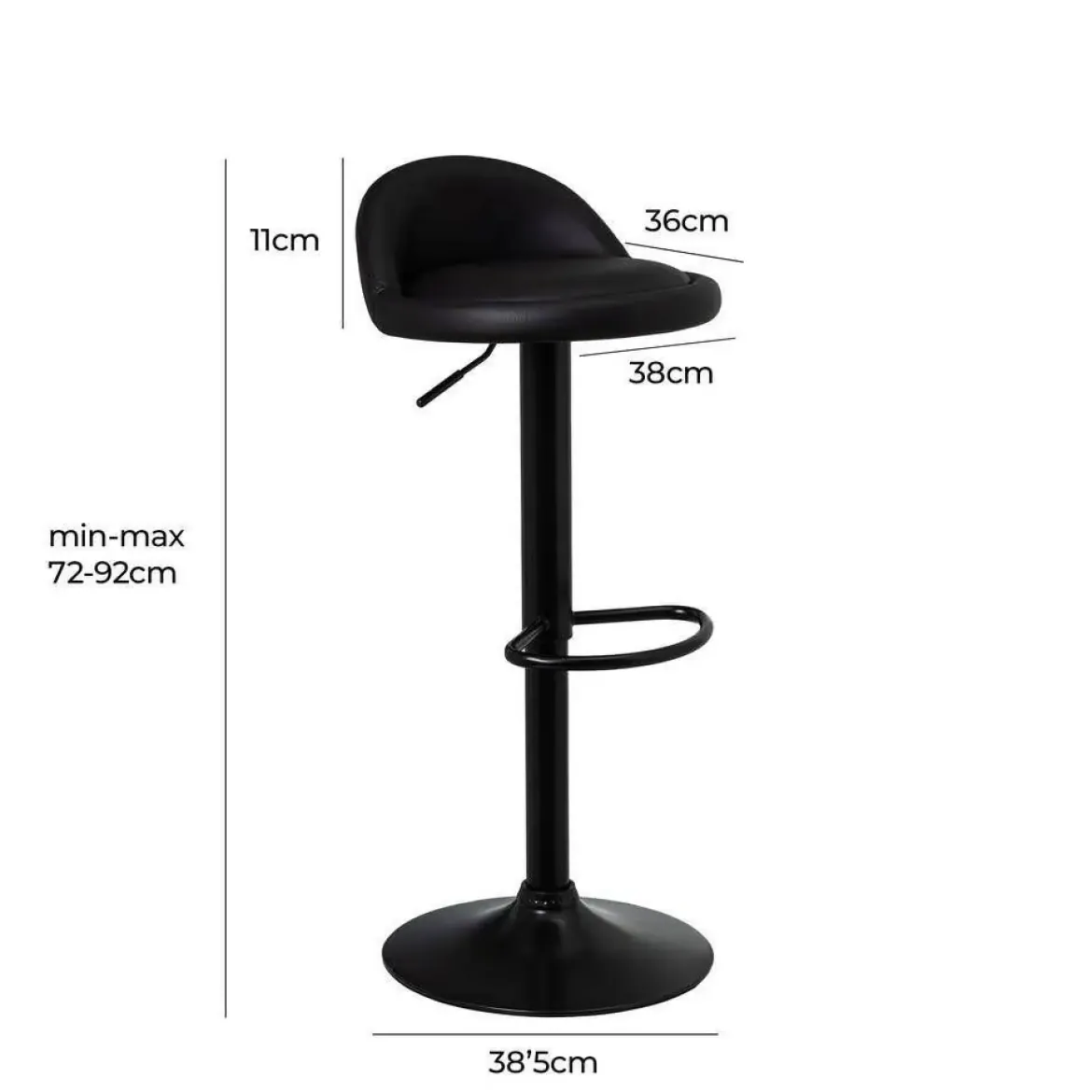 Taburete Alto Regulable de Cuero Sintético Negro 805401