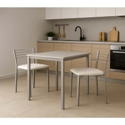 Taburete de Cocina con Estructura Metálica y Polipiel Blanco