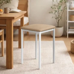 Taburete de Cocina de Metal Blanco con Asiento Tapizado 780/BL
