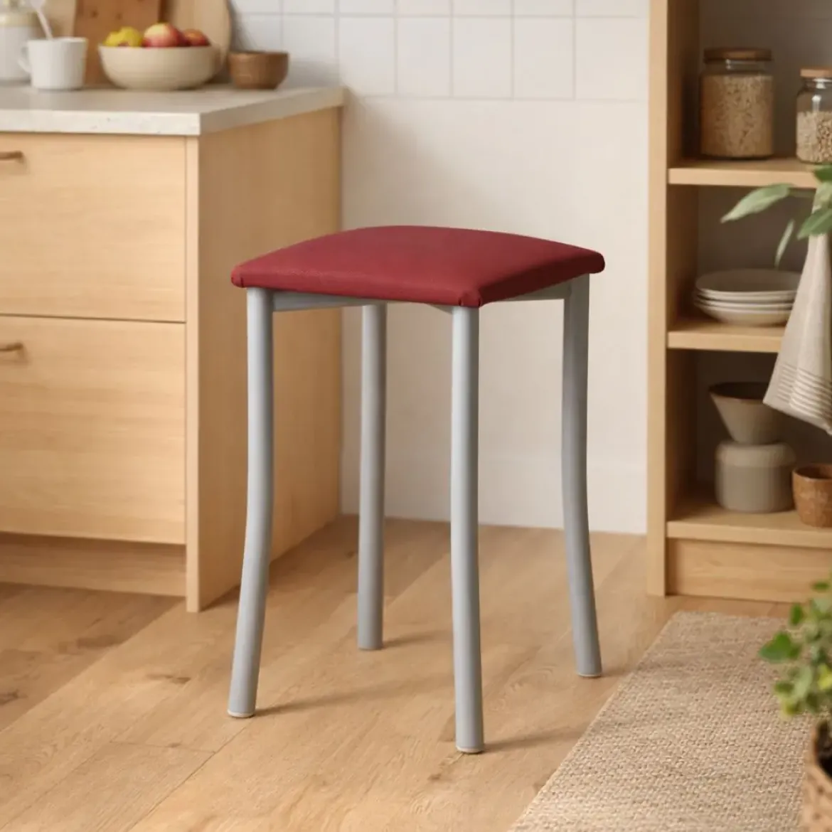 Taburete de Cocina de Metal con Asiento Tapizado 936/AL